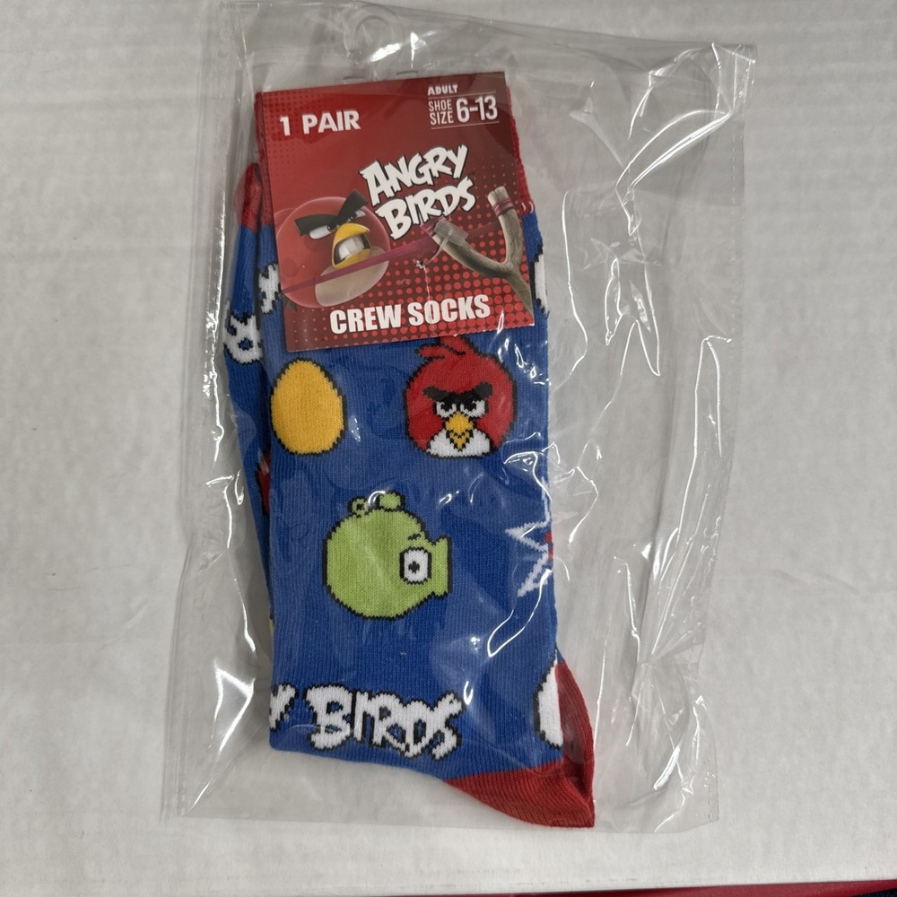 Angry Birds Adult Size 6-13 Blue Red Graphic Novelty Crew Socks 1 Pair
